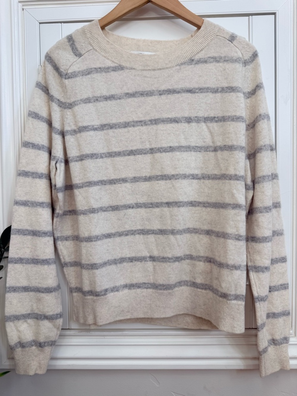 Vince Cream and Light Gray Striped Crewneck Sweater - Size Small